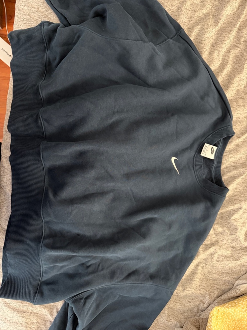 Nike Men's Dark Navy Crewneck Sweatshirt with White Swoosh